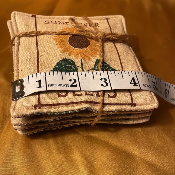Fabric square coasters that say Sunflower seeds with a sunflower in the middle - Picture 6 of 6